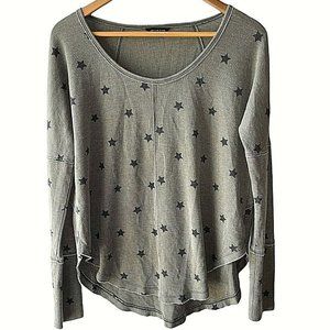 Lucky Brand Women's Size L + M Green Star Print Thermal Knit long Sleeve Top